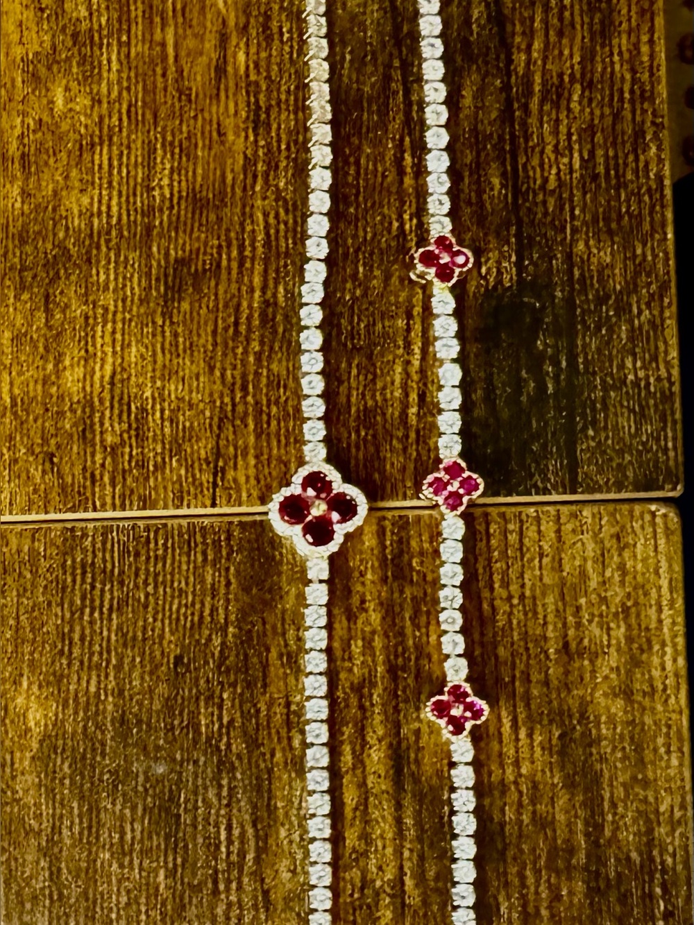Women's White and Red Floral Tennis Necklace - Elegant Crystal Chain